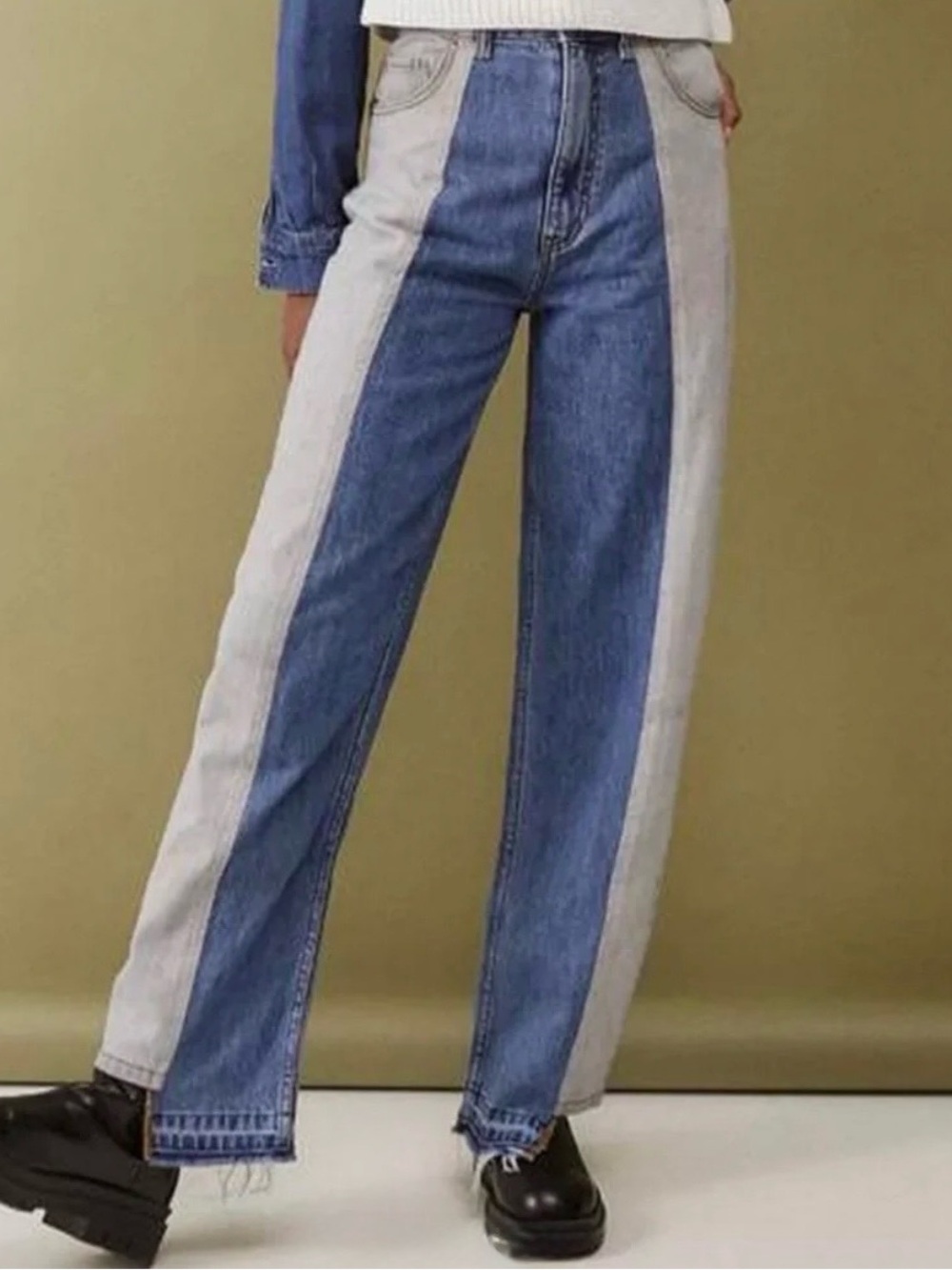 BDG Urban Outfitters Two Tone Colorblock High Waisted Straight Jeans Raw Hem 24